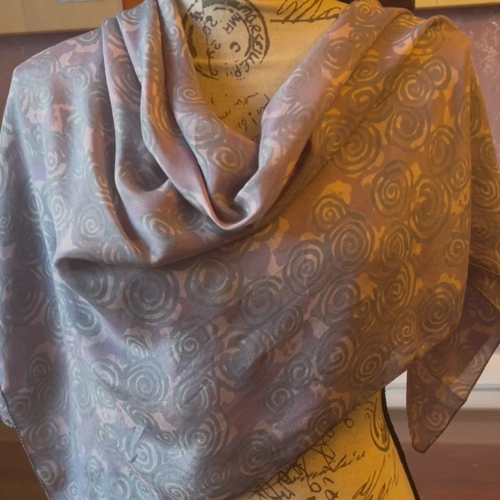 Silk Stylish Pink and Gray Swirly Scarf